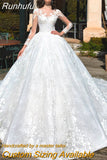 Shining Wedding Dress Organza with Embroidery Ball Gown high O-Neck Full sleeve Bridal Gowns BackLace Up Robes De Mariée