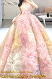 Spring New Simple Stamped Wedding Dress Strapless Colorful Flower Bridal Dress Sweep Tail Party Prom Dress Vestido De Noiva