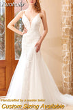 Boho V-Neck Wedding Dress Mermaid For Women 2023 Sleeveless Bride Gown Lace Appliques Illusion Button Vestidos De Noiva