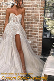 Bridal Dress Sexy Sweetheart Side High Slit Ladies Elegant Tulle Appliqué Seaside Wedding Party Backless Robe De Mariée