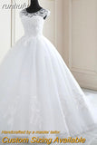 Spring Lace Appliques Pearls Wedding Dresses Sleeveless Vestidos De Novia White O-neck Princess Bride Wedding Gown Plus Size