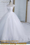 O Neck Short Sleeve Wedding Dress Shining Sequins Wedding Gown Plus Size Lace Bridal Dress Vestido De Noiva Robe Mariage