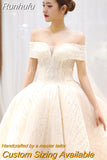 New Off The Shoulder Wedding Dress Sweep Train Ball Gown Wedding Gown Vestido De Noiva Luxury Prinecess Bride Dress