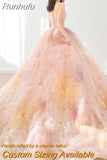 Spring New Simple Stamped Wedding Dress Strapless Colorful Flower Bridal Dress Sweep Tail Party Prom Dress Vestido De Noiva