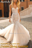 Sweetheart Neck Mermaid Wedding Dresses Sleeveless Lace Appliques Sweep Train Bridal Gowns Vestidos De Noiva