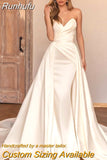 Satin Mermaid Wedding Dress For Women With Detachable Train Elegant Sweetheart Neck Zipper Backless Bride Gowns Custom Made