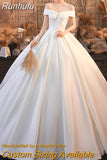 Luxury Satin Wedding Dress With Court Train Elegant Boat Neck Princess Wedding Gown plus size custom made Vestido De Noiva