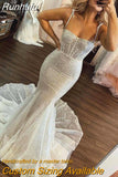 Glitter Skinny Mermaid Wedding Dresses Spaghetti Shoulder Ladies Backless Bridal Gowns Prom Party 2023 Robe De Mariée 2023