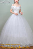 the Should White Wedding Dress 2023 New Korean Style Lace Appliques vestidos de noiva Sexy Boat Neck Bridal Dress pluse size