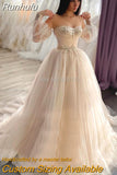 Champagne Tulle Wedding Dresses Beaded Appliques Sweetheart Neckline Corset Back Chic Bridal Wedding Party Gowns