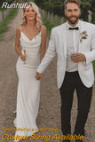 Elegant Crepe Cowl Neck Mermaid Wedding Gown For Brides Simple Backless Draped Satin Spaghetti Straps Bridal Dress 2023