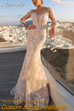 Detachable 2 In 1 Wedding Dress Embroidered Lace On Net With Train O-neck Fullsleeve Vintage Bride Gowns Vestido De Novia