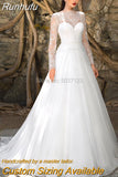 Long Sleeves Vestido De Noiva Wedding Dresses Lace Appliques A Line Buttons Bridal Gowns for Brides Vestido de Noiva