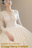 Wedding Dress 2023 Long Sleeve New Winter V-neck Flower Ball Gown Princess Wedding Dresses Vestido De Noiva