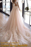 Chic Champagne Princess Lace and Tulle Modern Wedding Dresses Sweetheart Long Puffy Sleeves Glitter Bride Gowns Plus Size