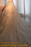 Long Sleeve Beading Wedding Dress Sexy See Through Square Collar Luxury Sweep Tain Winter Bridal Gowns Vestido De Noiva