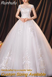 O Neck Short Sleeve Wedding Dress Shining Sequins Wedding Gown Plus Size Lace Bridal Dress Vestido De Noiva Robe Mariage