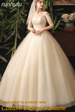 Champagne Wedding Dress Half Sleeve Simple Lace Fashion Wedding Gown Plus Size Bridal Dresses Vestido De Noiva X