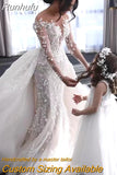 Detachable 2 In 1 Mermaid Wedding Dress Heavy Industry Embroidery Lace Bead 0-neck Full Sleeve Gown Robe De Mariee 912