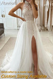 Tulle Women's Bridal Dresses High Collar Bohemian Style Wedding Gowns Princess Ball Formal Party Side Split Vestidos Mujer