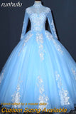 Illusion Sky Blue Quinceanera Dress Floor Length Sweet High Neck For Party Luxury Embroidery Ball Gown Prom Dress Plus Size