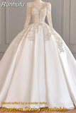 New Sexy Backless Wedding Dresses Long Sleeve Satin V-neck Ball Gown Wedding Gowns Lace Bridal Dress Vestido De Noiva