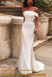 Satin Mermaid Wedding Dress 2023 Stylish Boat Neck Off The Shoulder Zipper Back Court Train Bridal Gowns Custom Made