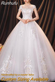 O Neck Short Sleeve Wedding Dress Shining Sequins Wedding Gown Plus Size Lace Bridal Dress Vestido De Noiva Robe Mariage