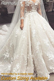 Luxury Wedding Gowns Ivory Women Sexy Sweetheart V-neck Lace Applique Long Sleeve A Series Bridal Dresses Party Robe 2023