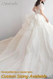 Short Sleeve Wedding Dress 2023 New Bridal Dress V Neck Beading Shinning Ball Gown Sweep Train Vestido De Noiva