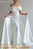 White Mermaid Wedding Dresses Elegant Off The Shoulder Satin Bridal Gowns Boho Beach Evening Wedding Prom Gowns Custom Size