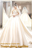The Shoulder Flower Satin Wedding Dress 2023 New Floor Length Light Simple Bridal Dress Robe De Mariee