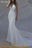 Sleeveless Wedding Dress Lace Appliques Deep V-Neck Sexy Mermaid Bride Gown Zipper Button Court Train Vestidos De Noiva