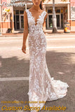 NICEB V-Neck Mermaid Wedding Dress Appliques Lace Floral Wedding Gowns For Bride Backless Sexy Strapless Vestido De Novia