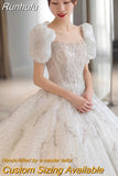 Wedding Dress 2023 Star Sky Long Train High Waist For Pregnant Crystal Shinny Bride Dress Short Sleeve Ball Gown Dresses