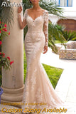 Sleeve Lace Mermaid Wedding Dresses 2023 Appliques Beads Tulle Bridal Gown For Women V-Neck Sexy Open Back Real Photos