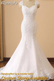 Sleeves Mermaid Wedding Dress 2023 Sweetheart Lace Appliques Beading Vestido De Noiva Long Bride Gown Button Illusion Back