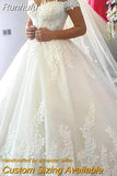 Luxury Lace Boat Neck Ball Gown Wedding Dresses Sweetheart Sheer Back Princess Illusion Applique Bridal Gowns Casamento