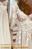 Boho Wedding Dress Lace Applqiues Floral Beading Backless Spaghetti Straps Bridal Gowns estido de noiva praiano
