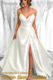 White A-Line Wedding Dresses Sweetheart Satin Side Slit Bridal Gowns Boho Beach Sweep Train Wedding Prom Gowns Custom Size