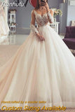 Wedding Dresses Women's Elegant Sweetheart A-line Sheer Applique Long Sleeve Princess Prom Bridal Gowns Formal Party De