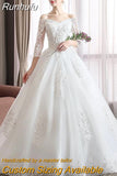 Long Tail Half Sleeve Wedding Dress Princess Wedding Gown Lace V Neck Bridal Dress Plus Size