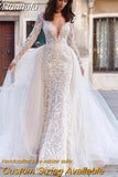 Detachable 2 In 1 Wedding Dress Embroidered Lace On Net With V-neck Sleeveless Sexy Bride Dress Backless Vestido De Novi