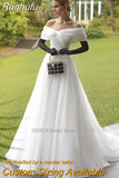 Sale Sweetheart Tulle Wedding Dresses Off the Shoulder With Bow Open Back Bridal Gown Vestido De Novia