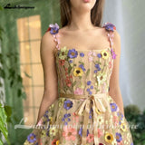 Mini A-Line Skirt Lace Party Gowns With 3D Flowes Straps Sweetheart Formal Dresses Colorful Appliques Wedding Gown