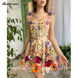 Mini A-Line Skirt Lace Party Gowns With 3D Flowes Straps Sweetheart Formal Dresses Colorful Appliques Wedding Gown