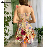 Mini A-Line Skirt Lace Party Gowns With 3D Flowes Straps Sweetheart Formal Dresses Colorful Appliques Wedding Gown