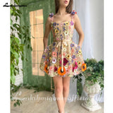 Mini A-Line Skirt Lace Party Gowns With 3D Flowes Straps Sweetheart Formal Dresses Colorful Appliques Wedding Gown