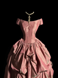 Modest Ball Gown Off The Shoulder Pink Taffeta Long Prom Dress Party Dress Graduation Dresses Sweet 16 Dress HZ1214