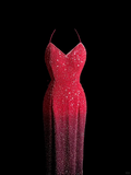 Vintage Mermaid Halter Sequin Pink Backless Long Prom Dress Party Dress Graduation Dresses HZ1214
